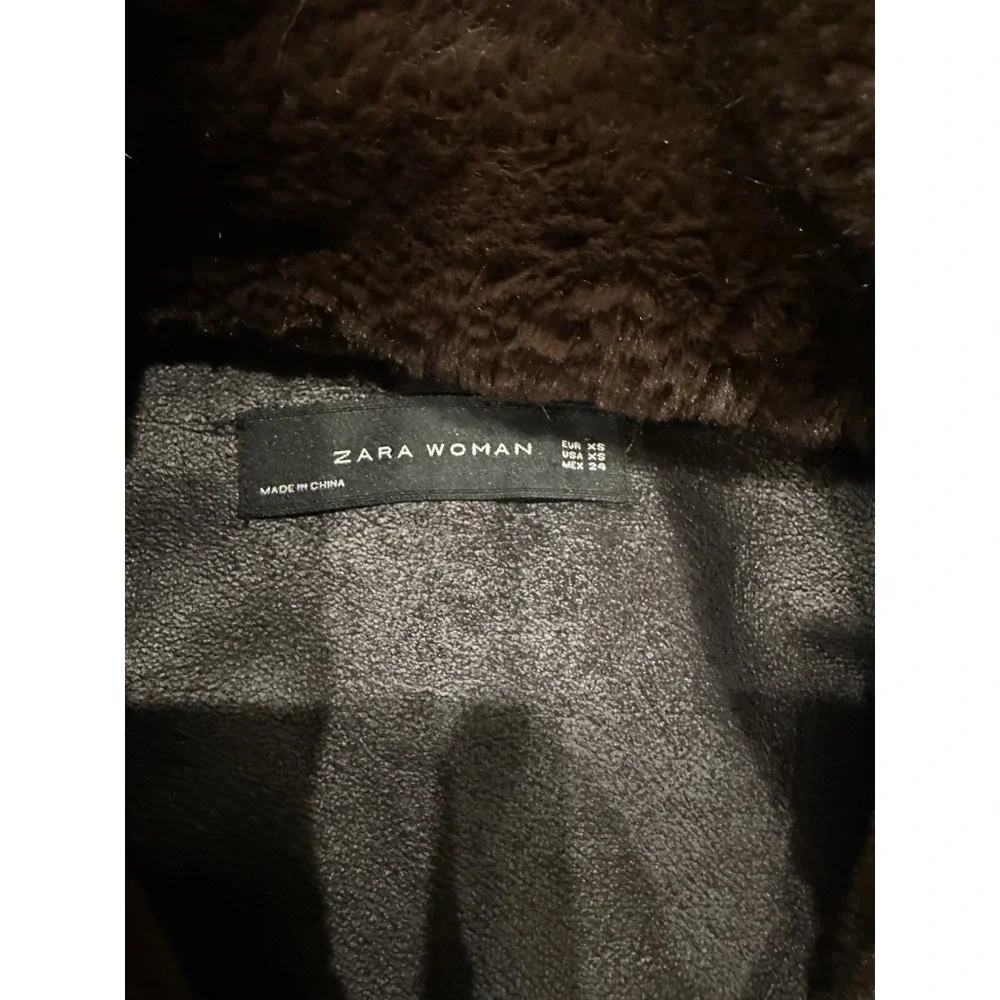 ZARA WOMAN Brown Faux Fur‎ Coat Jacket Button Front Collared Outerwear size XS